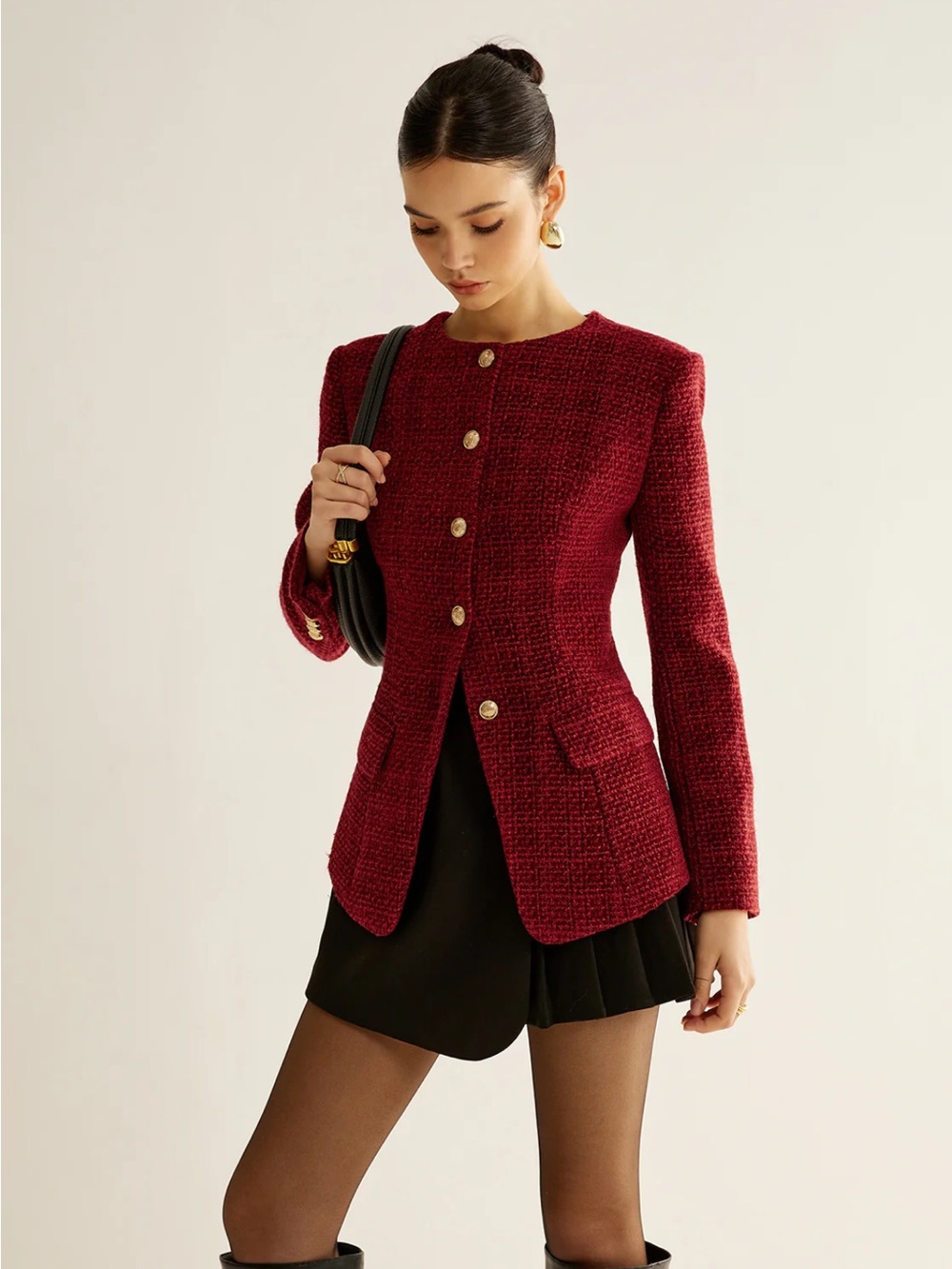 NWT Commense Button Down Slit Tweed Blazer Women’s Size L